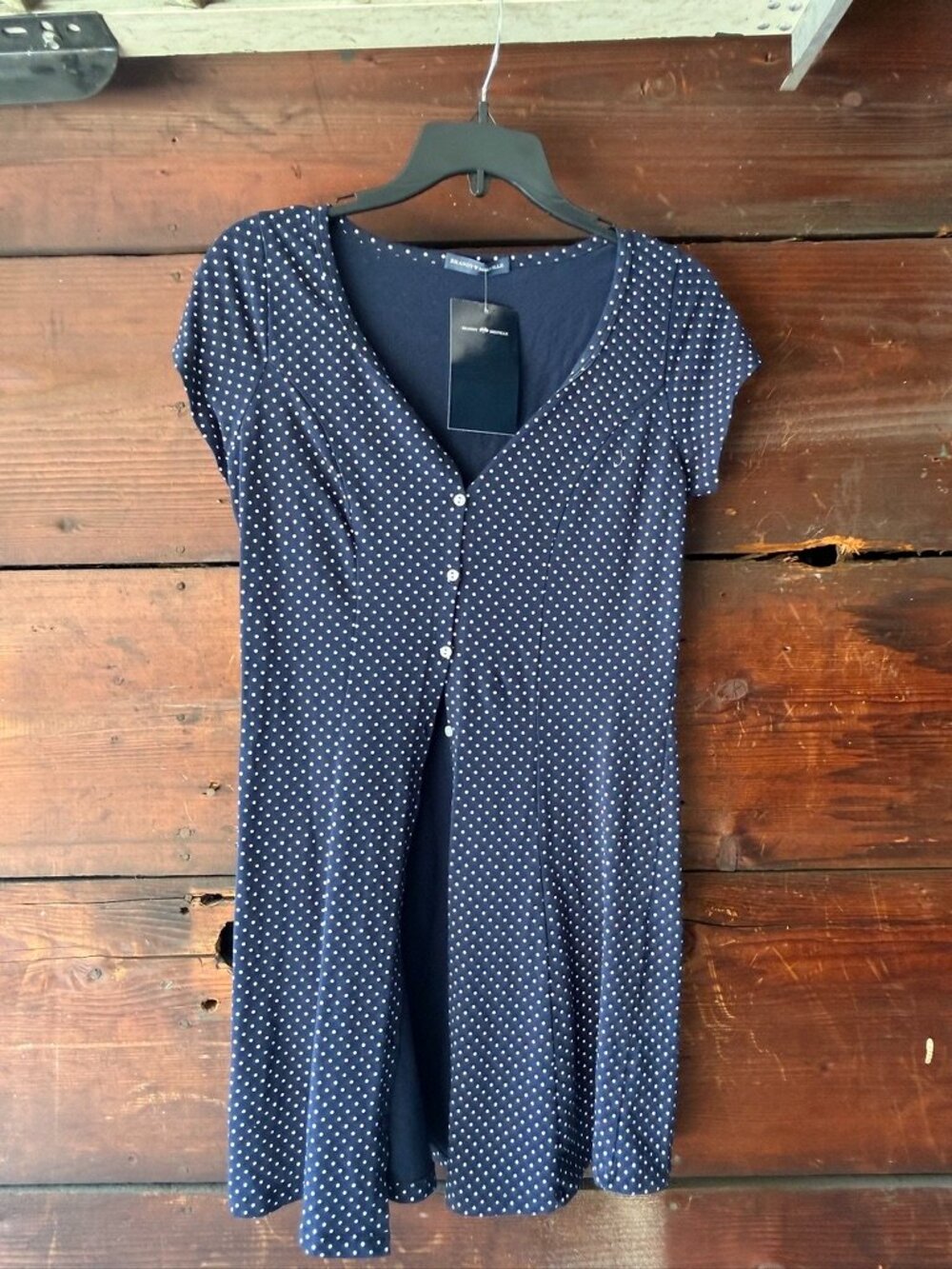 Brandy Melville Navy Blue Polka Dot Button-Front Mini Dress, NWT